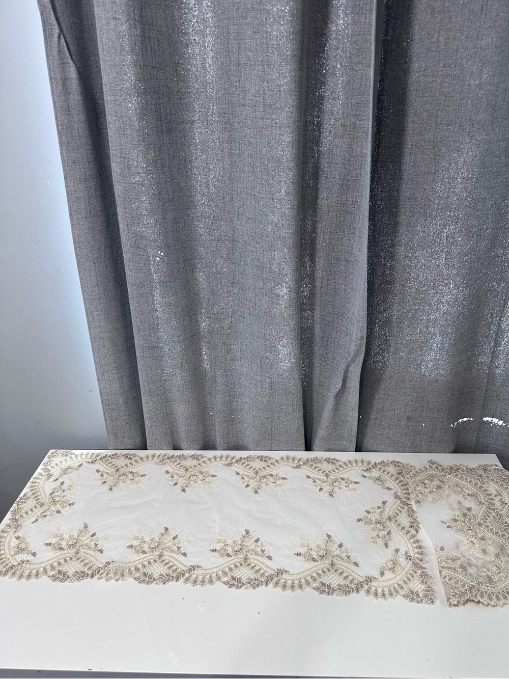 3 piece Ivory Embroidered Lace Table Runner